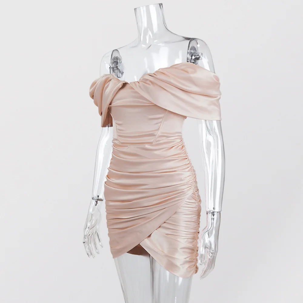 Robe moulante en satin pour femme, robe de soirée mini, nouveauté 2021, rose, épaules dénudées, robe moulante, robe de soirée, club, célébrité