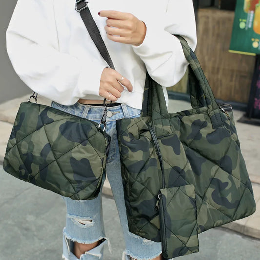 Bolsos de hombro de algodón de moda para mujer, bolsos de diseñador de 3 piezas, bolsos de mano, bolso cruzado espacial, bolsos grandes para mujer, bolsos grandes de color verde militar