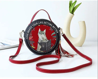 Ensemble de matériel pour sac à bandoulière rond en PU pour chat et chaton pour sac de téléphone pour femme, sac à main à faire soi-même, couture