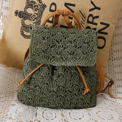 Mochilas casuales de paja hueca para mujer, mochilas tejidas de mimbre, bolsos de ratán para playa de verano, bolsos de viaje vintage de Bali para mujer 2021