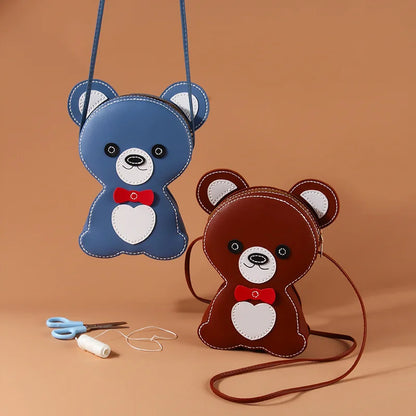 Cute Bear Shoulder Bag For Girls DIY Bear PU Material Set For Coin Phone Bag Handbag Sewing Gifts For Christmas