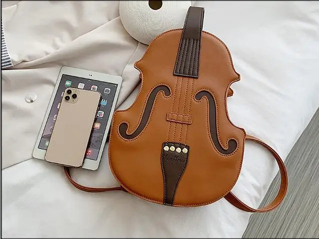 Bolso de mano con diseño de violín para mujer, estilo musical, de piel, novedoso, tipo bandolera, con asa para el hombro