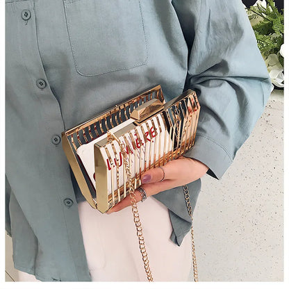 Unique Design Metal Hollow Fashion Women's Evening Clutch Bag Ladies Chain Shoulder Bag Crossbody Messenger Party Bag Frame