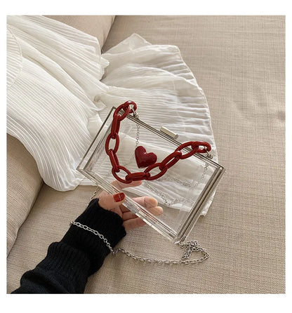 Small Bag Women's Transparent Jelly Bag Acrylic Single Shoulder Bag Female Messenger Bag Chain Love Small Square Bag