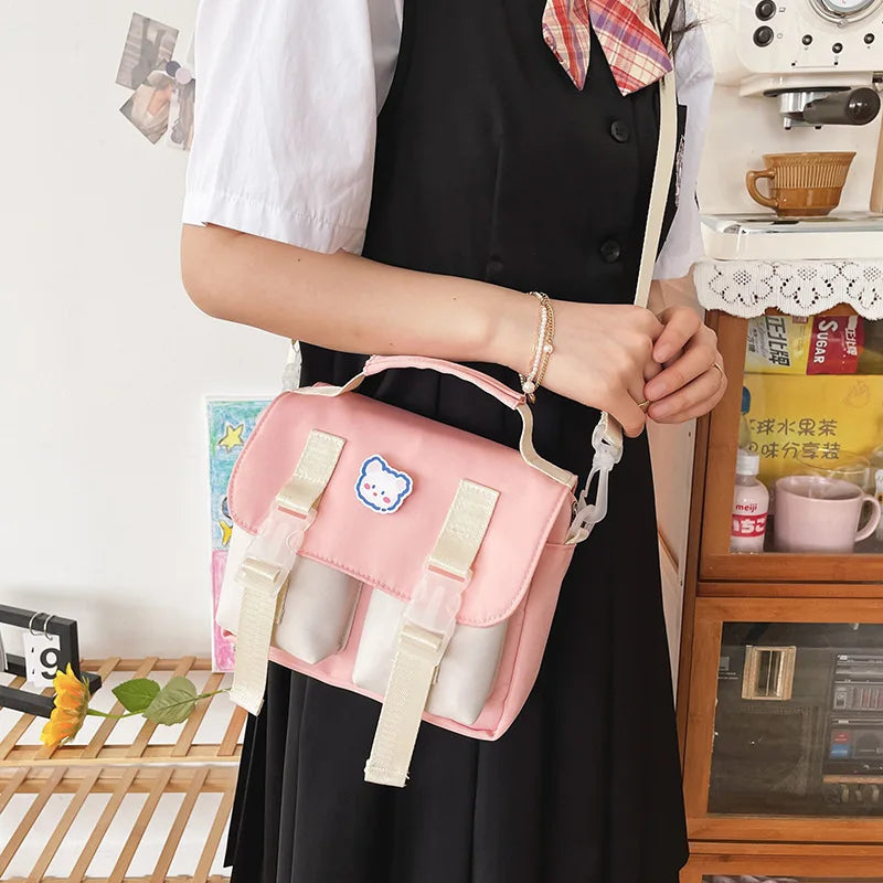 Bolso bandolera estilo japonés preppy para mujer, bolso JK pequeño, bolso de nailon de color patchwork, bolso de hombro, bolso de mano para niñas de la escuela, bolso de mano