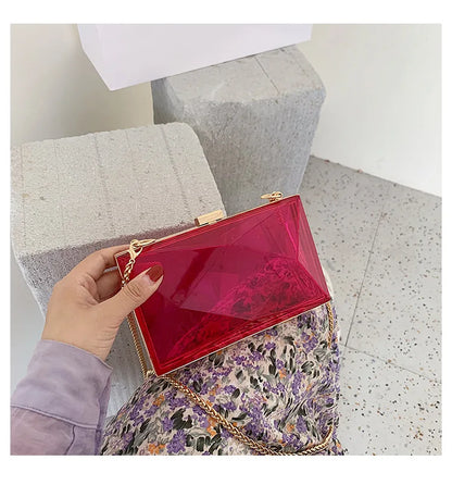 Transparent Chain Shoulder Bag Women's Korean Fashion Personalized Casual Clip Messenger Bag Acrylic Box Chain Bag