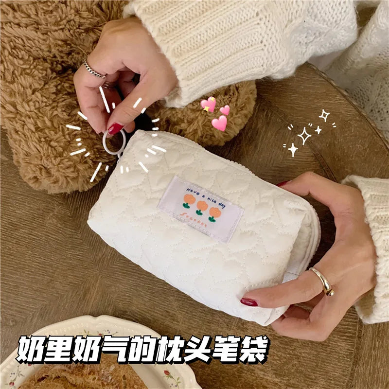 Bolsa de cosméticos para estudiantes de moda coreana, bolsa de algodón prensado para lápices, bolsa de maquillaje, monederos bonitos, organizador de almacenamiento de maquillaje con flores