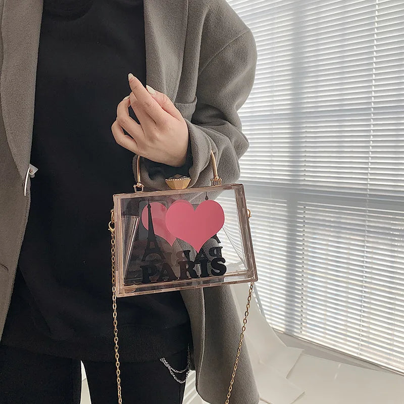 Sac à main transparent en acrylique pour femme, joli sac à bandoulière transparent en Lucite, pochette de soirée, sac à bandoulière avec chaîne