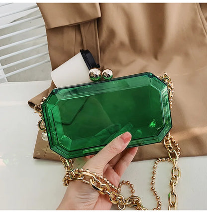 Transparent Acrylic Box Bag 2021Summer Fashion Girl's Chain Small Shoulder Bag Dinner Makeup Bag Clear Bag