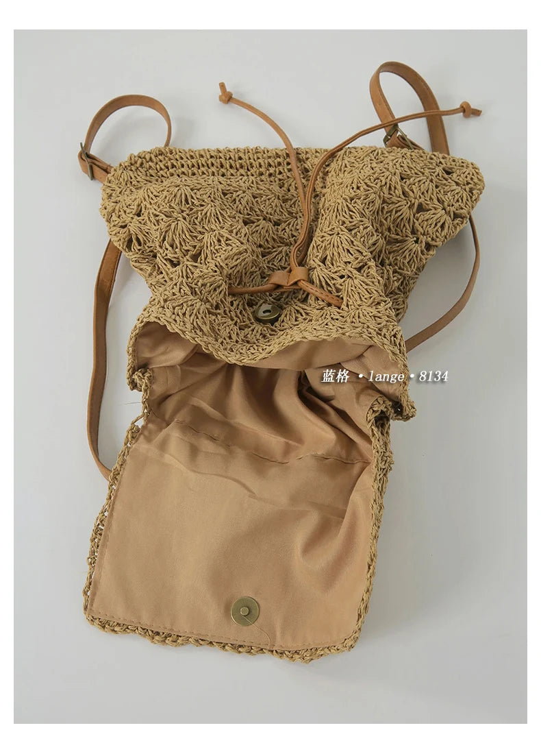 Mochilas casuales de paja hueca para mujer, mochilas tejidas de mimbre, bolsos de ratán para playa de verano, bolsos de viaje vintage de Bali para mujer 2021