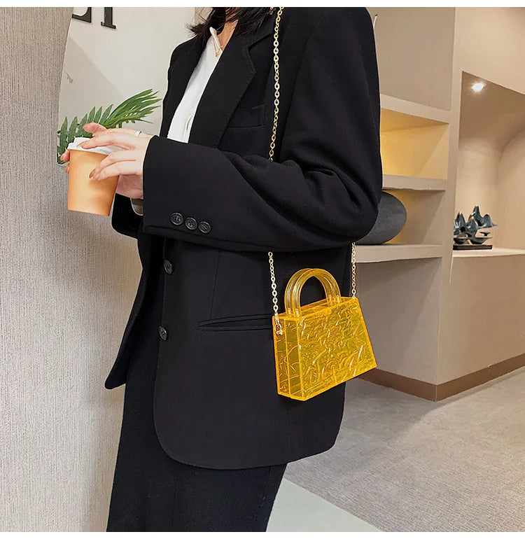 Fashion Transparent Acrylic Box Women Handbags Designer Clear Pvc Shoulder Crossbody Bags Luxury Evening Clutch Small Purse 2021