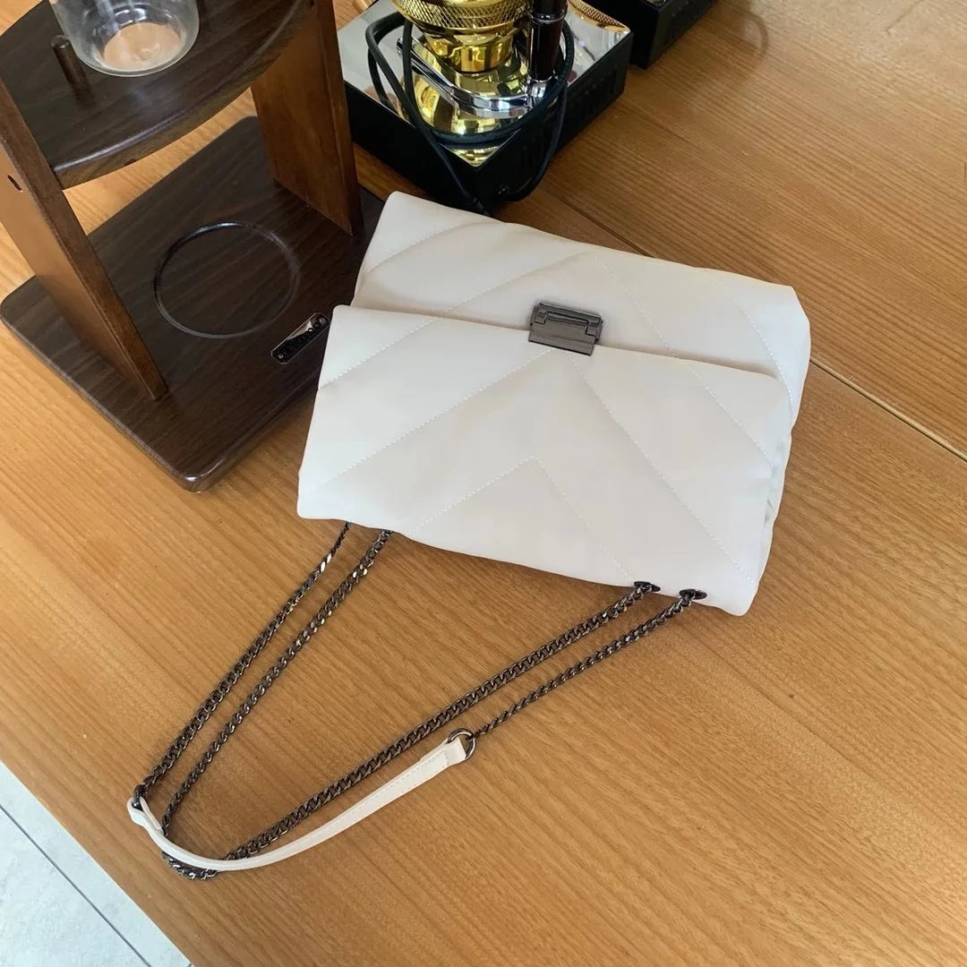 Bolsos de hombro con cadena de eslabones de moda para mujer, bolsos cruzados de diseñador, bolsos de mensajero de cuero sintético suave de lujo, bolsos de mano de gran capacidad