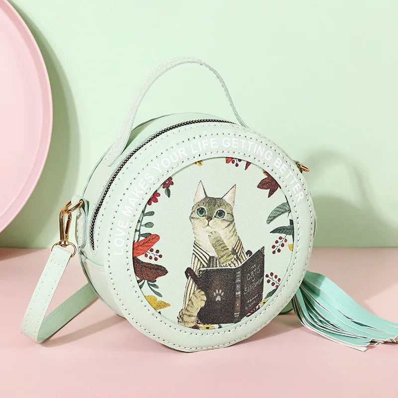 Ensemble de matériel pour sac à bandoulière rond en PU pour chat et chaton pour sac de téléphone pour femme, sac à main à faire soi-même, couture