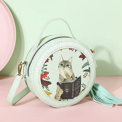 Ensemble de matériel pour sac à bandoulière rond en PU pour chat et chaton pour sac de téléphone pour femme, sac à main à faire soi-même, couture