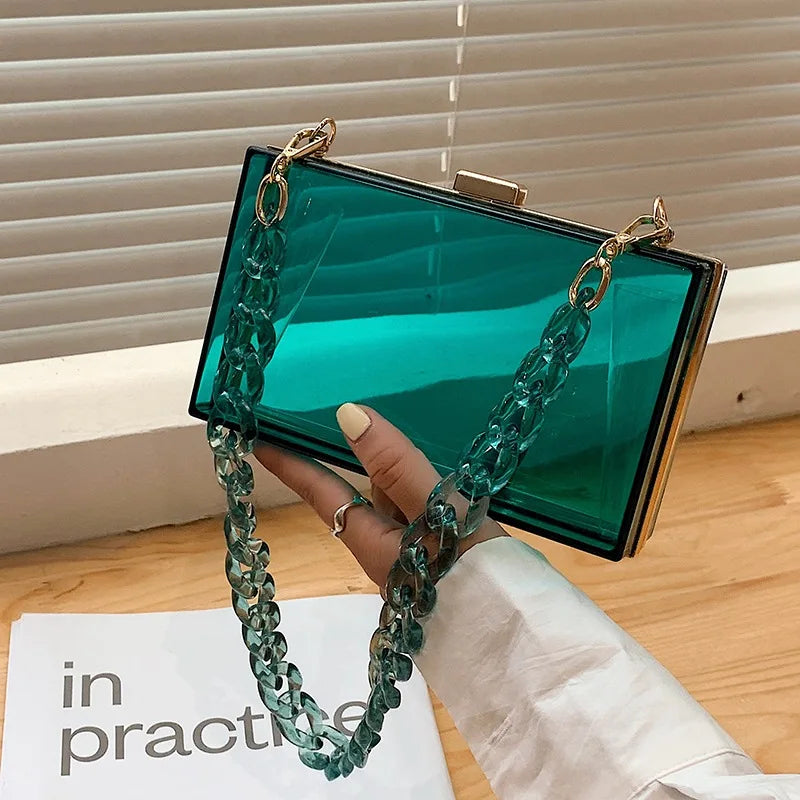 Acrylic Transparent Box Bag Tote Bag Long Acrylic Chain Shoulder Bag New High-quality PVC Women's Designer Bag Chain Square Bag