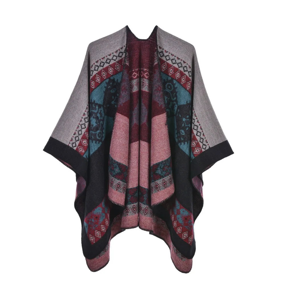 Poncho de moda de invierno para mujer, capa, bufanda de imitación de cachemira, bufandas para mujer, chales cálidos, ponchos para mujer, bufandas para mujer