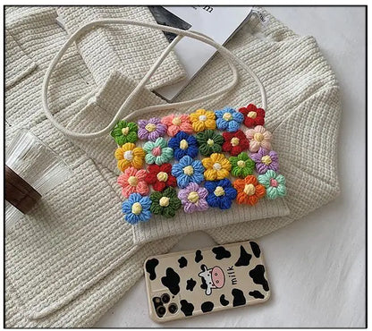 Bolsos de punto de moda Bolso de mano con flores para mujer Nuevo bolso de mensajero de un solo hombro cosido fresco