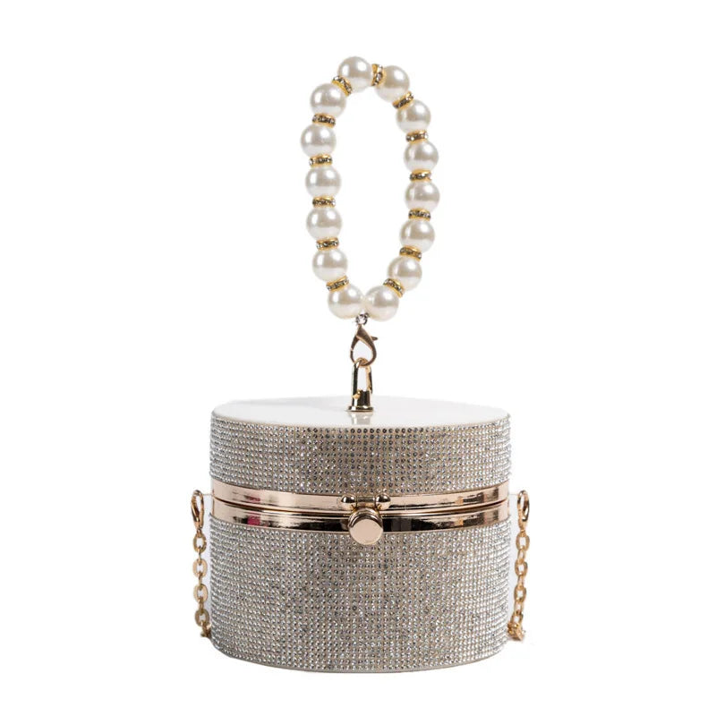 Pochette de soirée pour femme, pochette ronde en cristal et diamants, sac à main pour femme, sac à main de mariage, sac à bandoulière avec chaîne