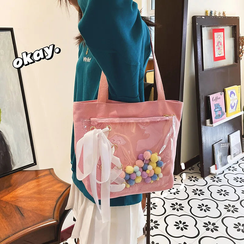 Japanese Preppy Style Shoulder Bag Women High School Girls JK Bag Transparent Bow Bag Large Capacity itabag Handbags Women Bolso