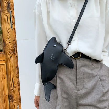 Sac à bandoulière en forme de requin drôle pour femme, sac à main avec chaîne de dessin animé, sac pour téléphone en cuir PU, sacs à bandoulière