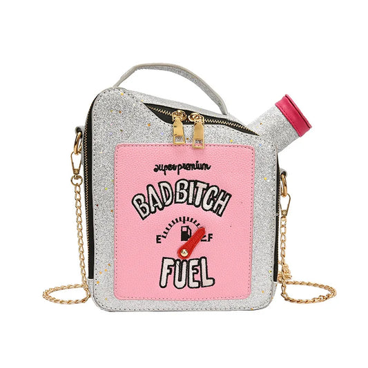 Bolso de hombro con cadena y bordado de lentejuelas láser para mujer, con personalidad de moda, con letras, para aceite, creativo, bonito y bonito