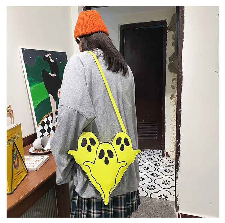 Halloween Purse Funny Ghost Shaped Shoulder Bag for Yong Girls Crossbody Bag Leather Bag