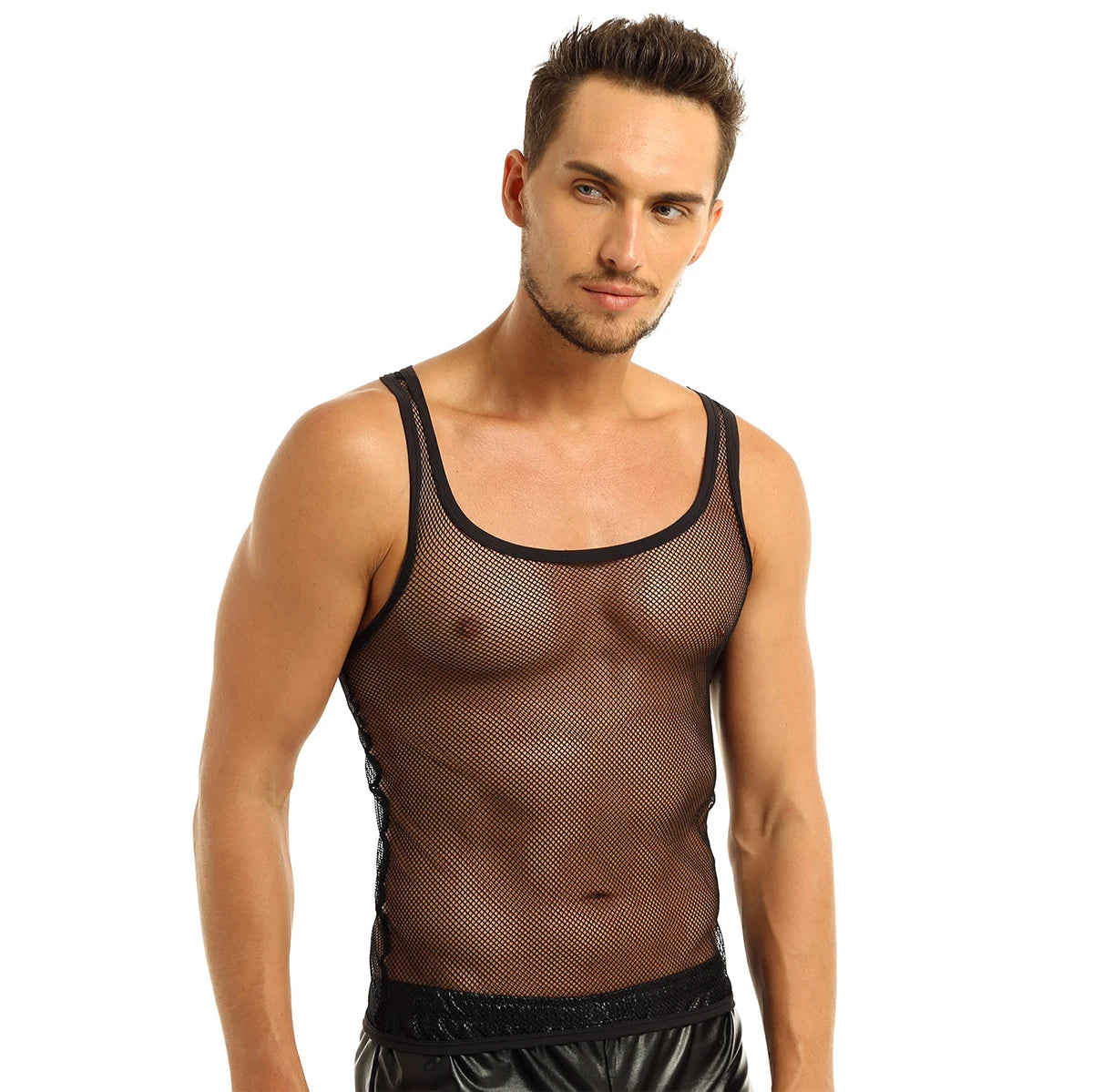 YiZYiF Sexy Men Lingerie Fishnet See-through t shirt bodybuilding Clubwear fitness TShirt men undershirt For riverdale Summer