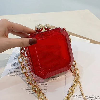 Mini sac à bandoulière en acrylique pour femme, sac à grande chaîne transparent, nouvelle mode 2021, sac messager rouge