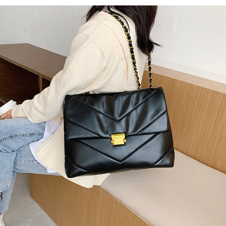 Bolsos de hombro con cadena de eslabones de moda para mujer, bolsos cruzados de diseñador, bolsos de mensajero de cuero sintético suave de lujo, bolsos de mano de gran capacidad