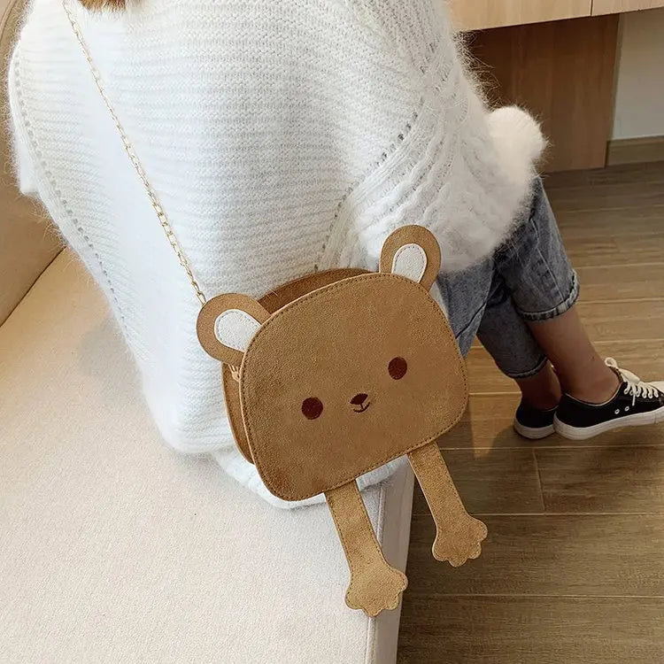 Bolso de hombro con diseño de oso de dibujos animados para mujer, bonito bolso de ante con diseño de oso, bolso cruzado con cadena para mujer, bolso de piel sintética, minibolsos con diseño de animales, novedad de 2019