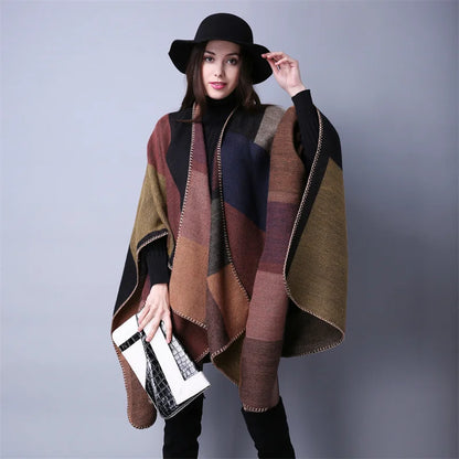 Poncho de moda de invierno para mujer, capa, bufanda de imitación de cachemira, bufandas para mujer, chales cálidos, ponchos para mujer, bufandas para mujer