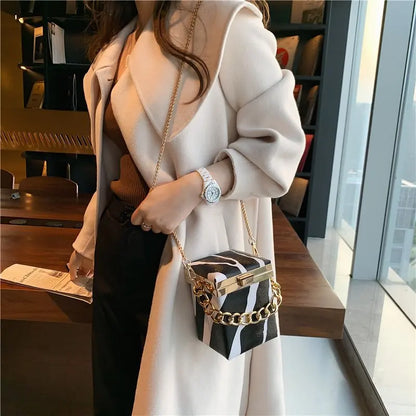 Women Pu Leather Shoulder Bag Small Box Shape Handbags Women Chain Messenger Bags Ladies Fashion Cow Grain Small Bag