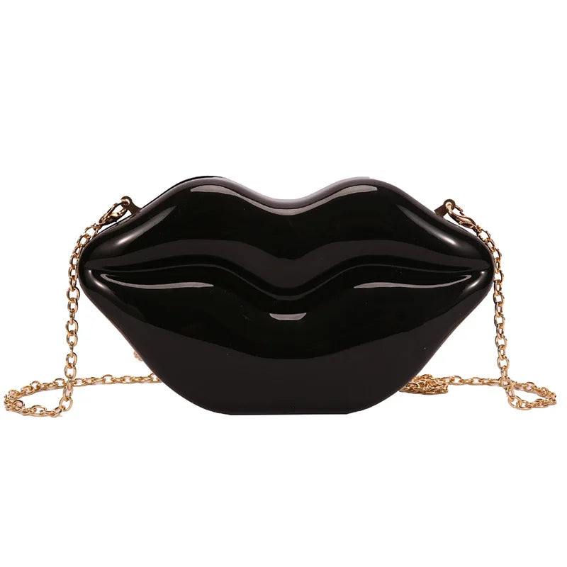 Bolso de mano con forma de labios dorados para mujer, bolso de hombro con cadena acrílica de alta calidad para mujer, bolso de noche, bolso con forma de labios