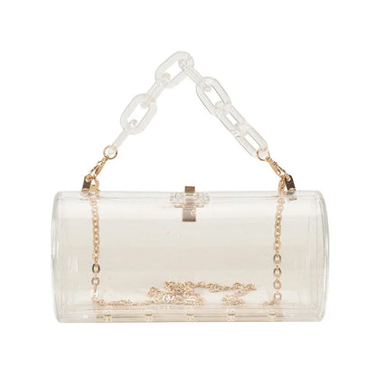 Bolso de mano transparente con cadena de acrílico para mujer, bolsa de gelatina individual con forma hexagonal de PVC transparente, minibolsos de mano de diseñador para noche tipo bandolera