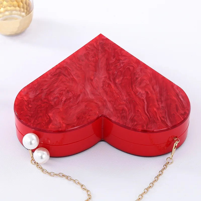 Pochette en acrylique de créateur unique mode mignon coeur rouge forme perle chaîne fête sac de soirée femmes sacs à bandoulière sac à main chaud sacs à main