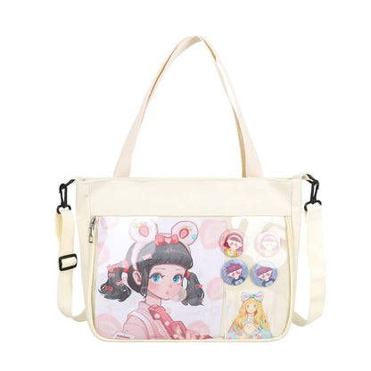 Bolso de lona japonés Harajuku JK para mujer, bolso de mano transparente con bolsillo, mochila para uniforme de secundaria para niñas, bolso bandolera JK