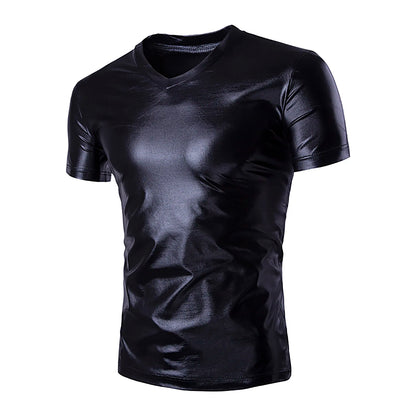 Night Club Wear Mens Shiny Metallic T-shirt Slim Fit Gold Shirt Fashion Men Short Sleeve Tops For Disco Party Club Stage Costume