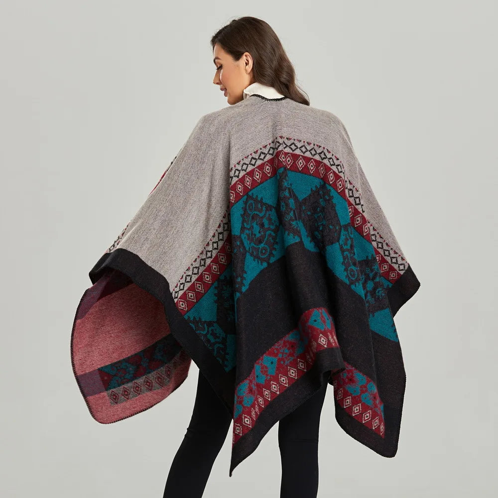 Poncho de moda de invierno para mujer, capa, bufanda de imitación de cachemira, bufandas para mujer, chales cálidos, ponchos para mujer, bufandas para mujer