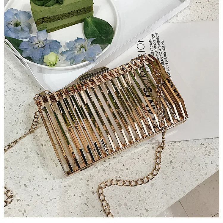 Unique Design Metal Hollow Fashion Women's Evening Clutch Bag Ladies Chain Shoulder Bag Crossbody Messenger Party Bag Frame