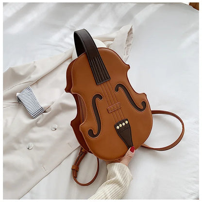 Bolso de mano con diseño de violín para mujer, estilo musical, de piel, novedoso, tipo bandolera, con asa para el hombro