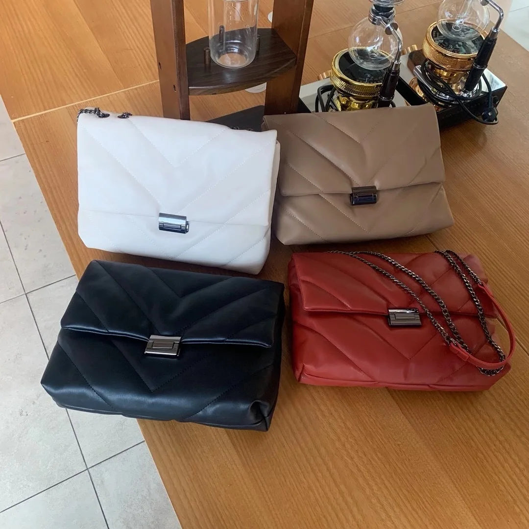 Bolsos de hombro con cadena de eslabones de moda para mujer, bolsos cruzados de diseñador, bolsos de mensajero de cuero sintético suave de lujo, bolsos de mano de gran capacidad