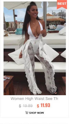 Fishnet Sexy Tunic Pants Women Long Bottoms Mesh Hollow Out Transparent Beach Club Party Crystal Rhinestones Diamonds Trousers