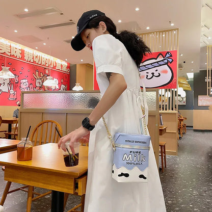 Creative milk box women shoulder bags designer cute fruit print lady messenger crossbody bags harajuku female small purses