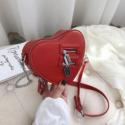 Bolsos y carteras para mujer, bolso de hombro con forma de corazón rojo a la moda, bolso cruzado con cadena para mujer, bolso de mano y cartera para mujer