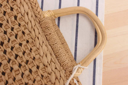 Bolsos de hombro de paja con asa de madera hueca a la moda, bolsos de mimbre tejidos de ratán para mujer, bolsos de playa de verano de gran capacidad, bolsos de viaje