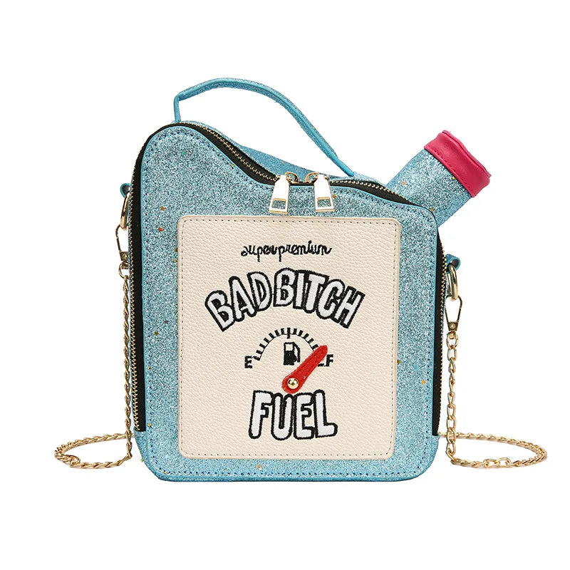 Fashion Personality Laser Sequin Embroidery Letter Oil Pot Bag Creativity Funny Chain Shoulder Bag Women Cute Messenger Bag