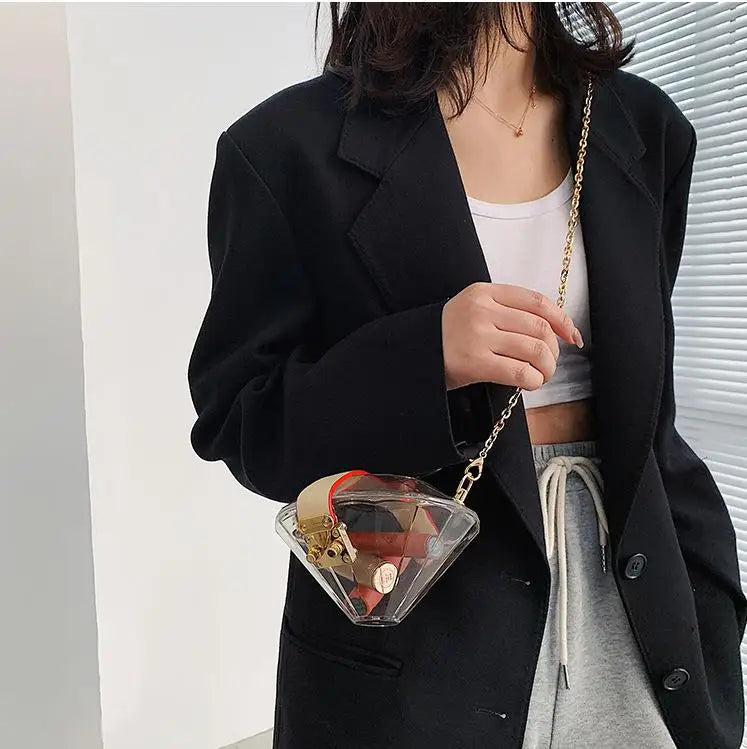 Carteras y bolsos de mano para mujer con forma de diamante acrílico, bolso de mano para fiesta, mini bolso de hombro con cadena, bolso de noche, bolso de diseñador de lujo