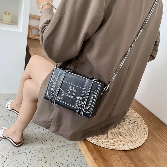 Sac à main mignon pour femmes, sac à bandoulière en forme de boîte imprimée, petit sac à bandoulière carré pour dames