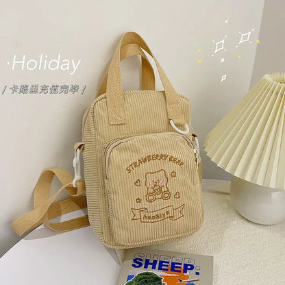 Winter New 2021 Itabag Girls High School Student Corduroy Crossbody Bags For Women Handbags Cartoon Embroidery Shoulder Bag