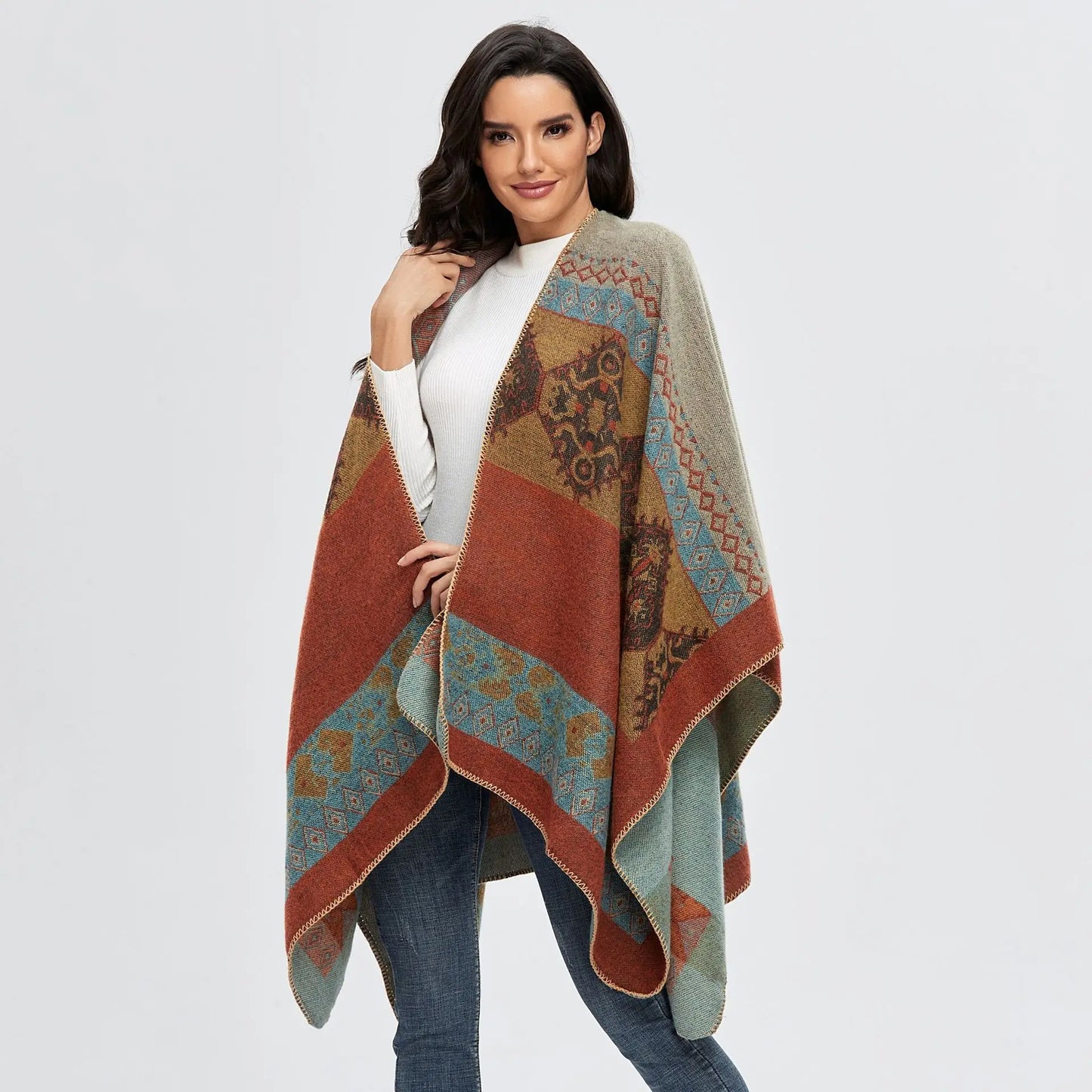 Poncho de moda de invierno para mujer, capa, bufanda de imitación de cachemira, bufandas para mujer, chales cálidos, ponchos para mujer, bufandas para mujer